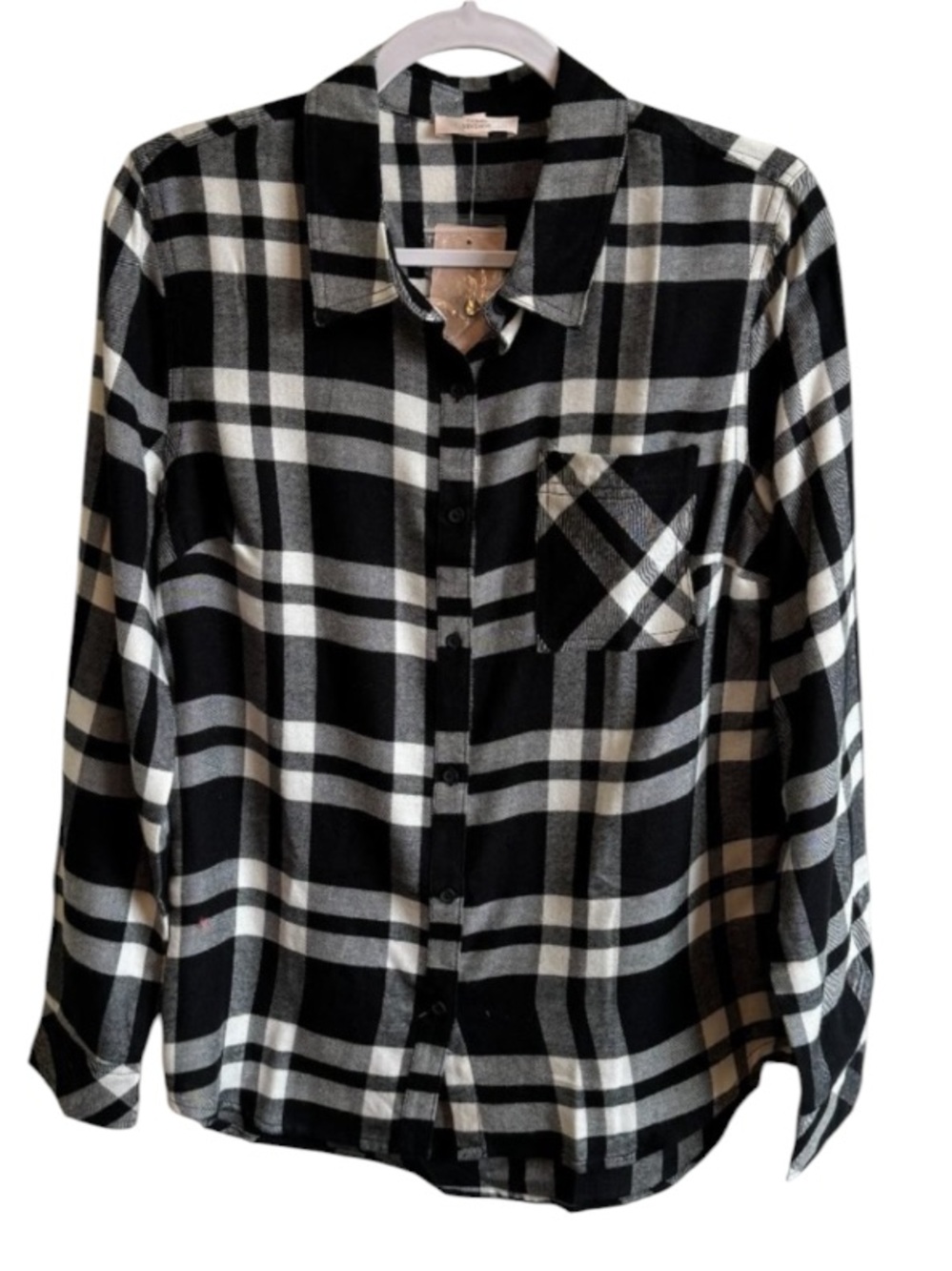 NWT! Como Vintage Soft Flannel Shirt in Black and White Plaid